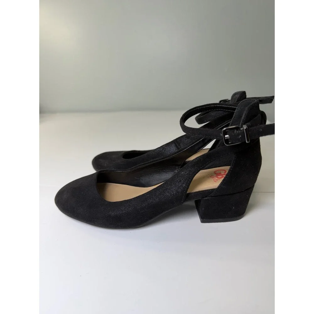GB Girls Black Faux Suede D'Orsay Ankle Strap Block Heel Dress Shoes Kids Size 2
